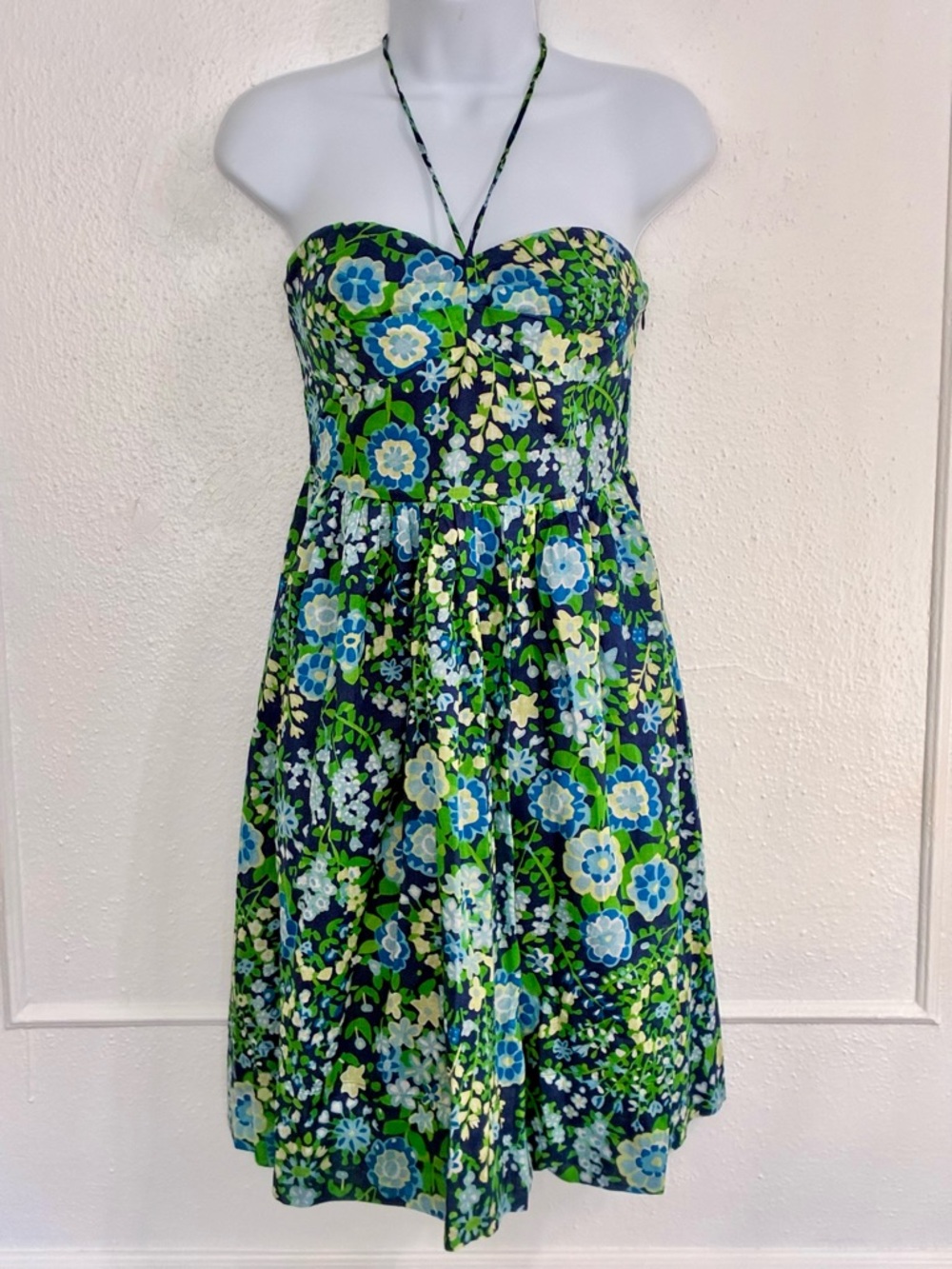 Jack Rogers blue and green floral halter dress Sz.S